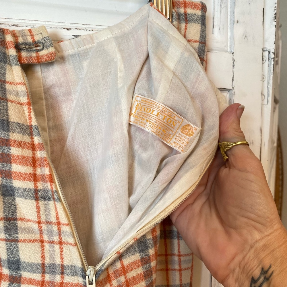Vintage Pendleton Wool Plaid Pants Lined Size Small Peach Cream Orange Blue 70s - Picture 6 of 11